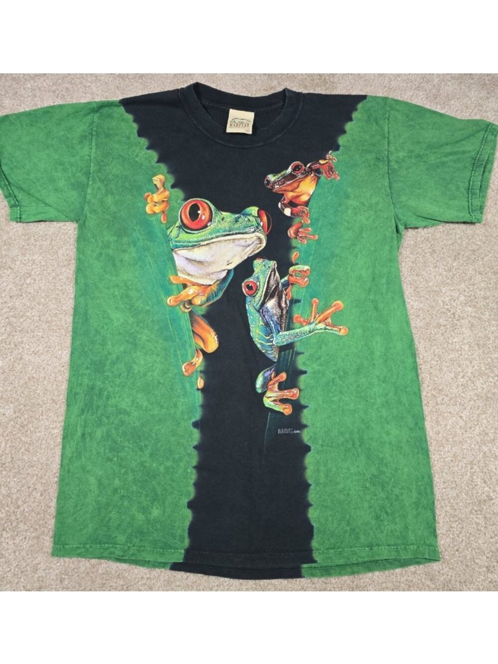 Habitat Y2K Vintage Tree Frog Graphic Tee Shirt Colorful Tie Dye Rare Men's M